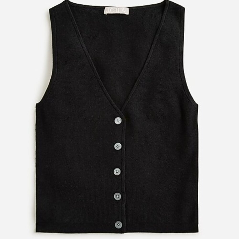 J. Crew Fitted Button-Up Sweater Vest, Black M